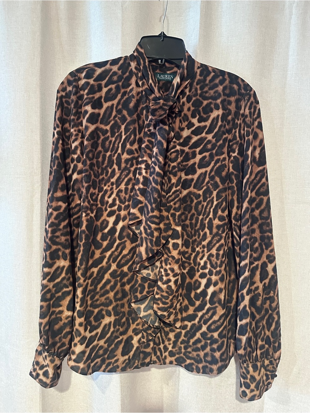 Ralph Lauren Leopard-Print Tie-Neck Blouse in Brown and Black